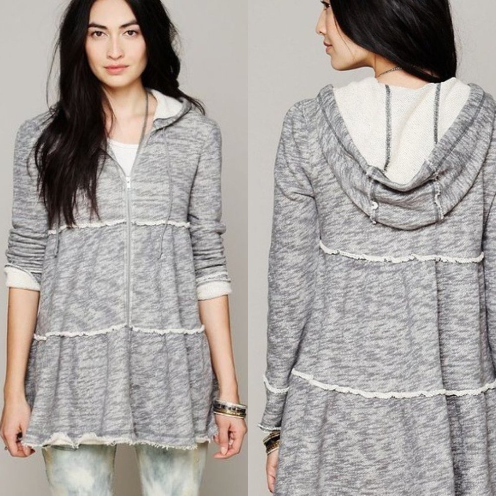 Free People Trapeze Tiered Layer Hooded Zip Up